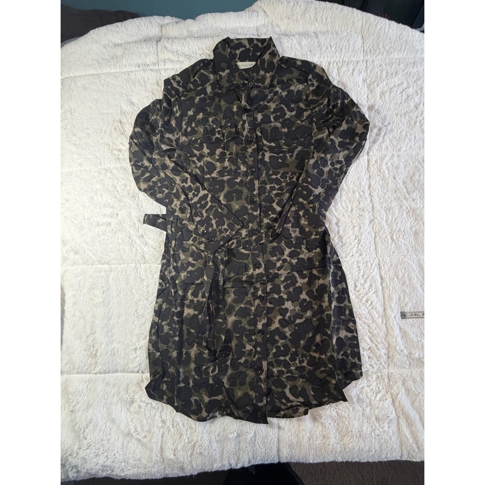 NWT 11.1 TYLHO Women's Green/Black/Anthropologie Leopard Print Shirt Dress XS